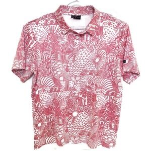 Yatta Golf Polo Shirt Mens 2XL Red White Allover Print Tropical Stretch‎ Aloha